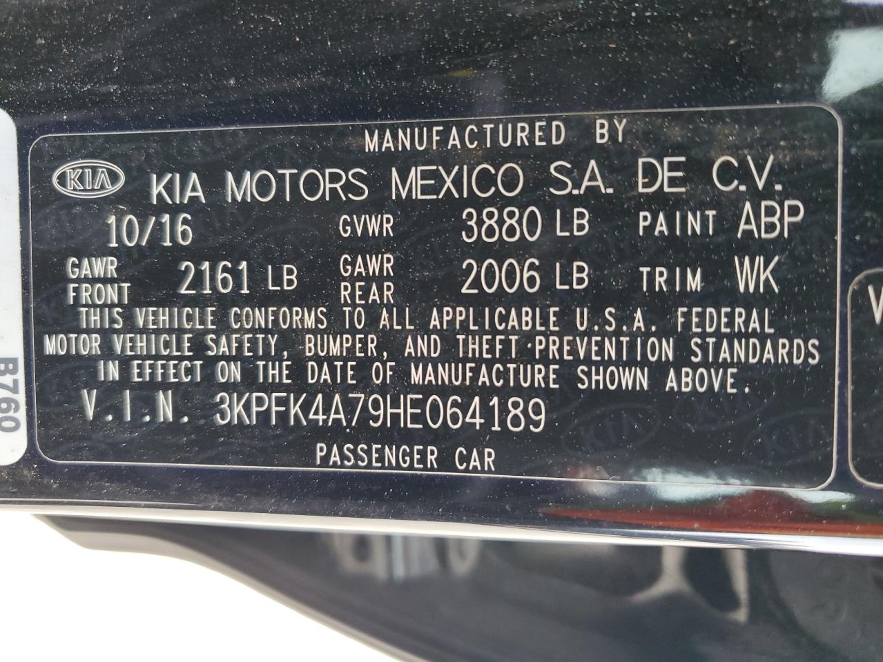 3KPFK4A79HE064189 2017 Kia Forte Lx