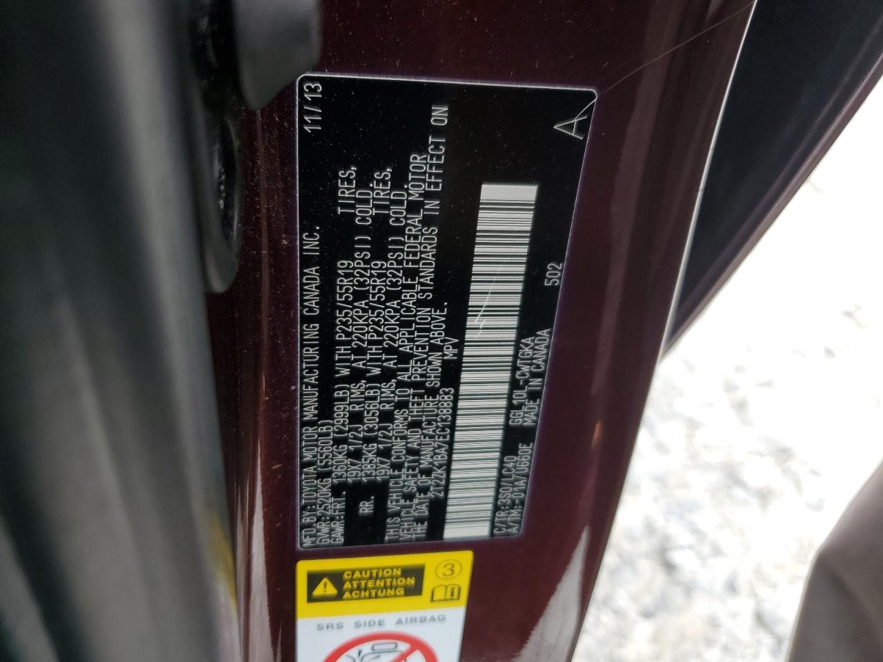 2T2ZK1BA7EC138883 2014 Lexus Rx 350