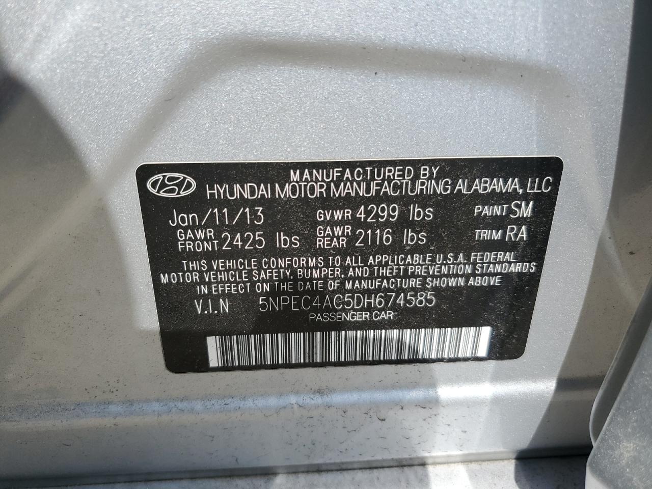 5NPEC4AC5DH674585 2013 Hyundai Sonata Se