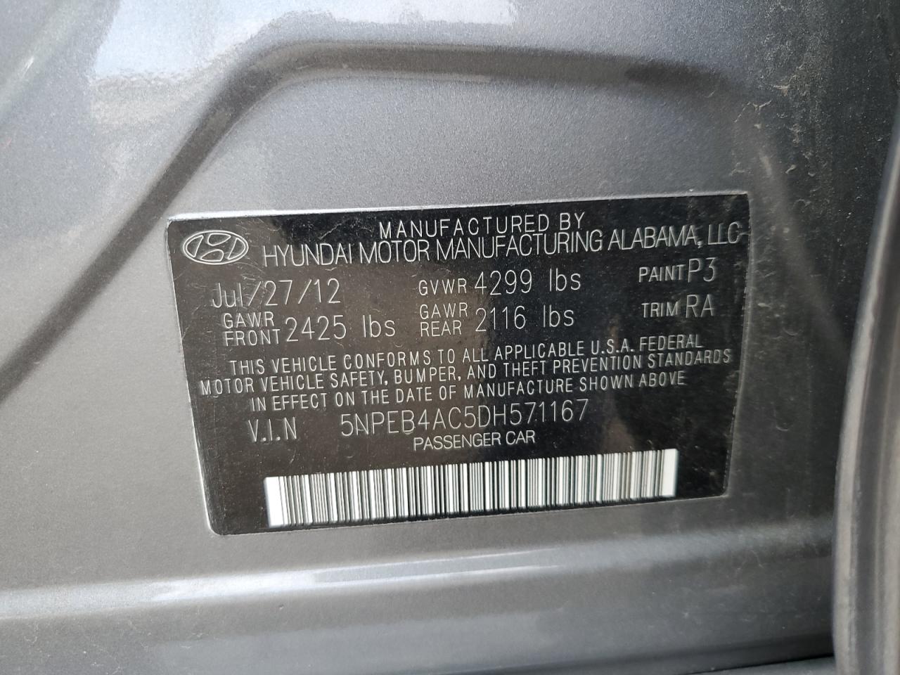 5NPEB4AC5DH571167 2013 Hyundai Sonata Gls