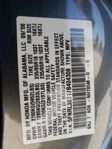 2007 Honda Odyssey Exl VIN: 5FNRL38717B404308 Lot: 51668284