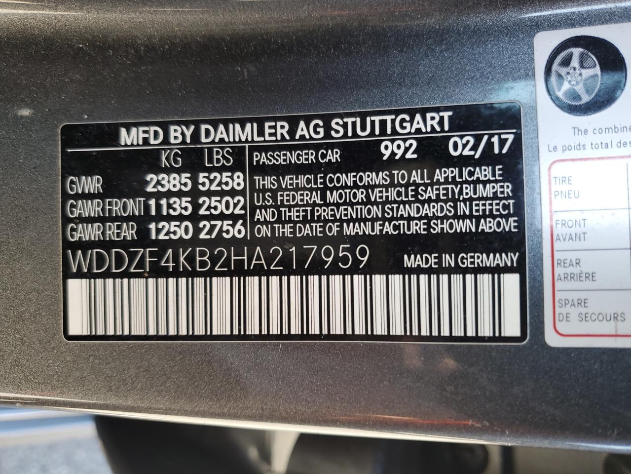 WDDZF4KB2HA217959 2017 Mercedes-Benz E 300 4Matic