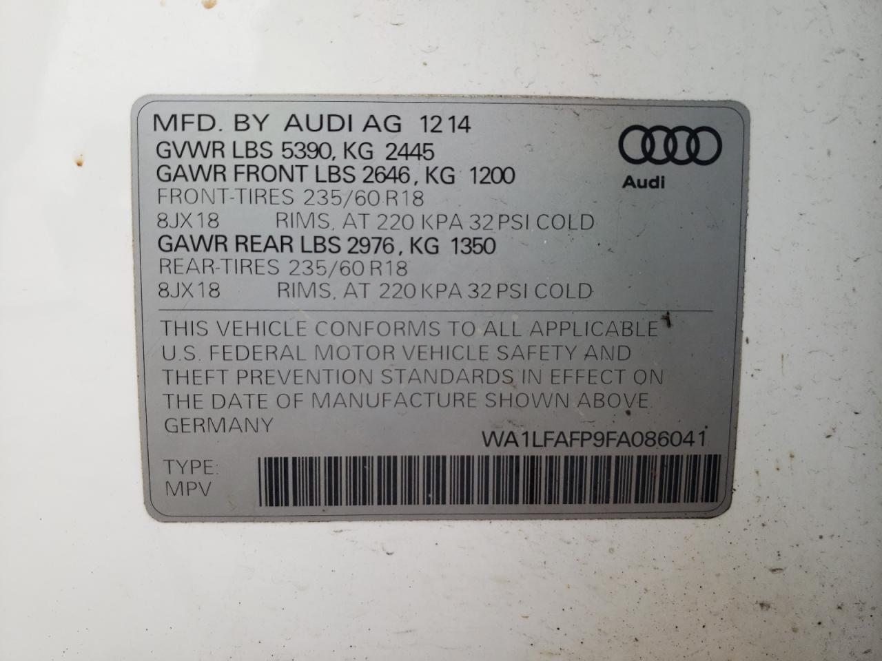 WA1LFAFP9FA086041 2015 Audi Q5 Premium Plus