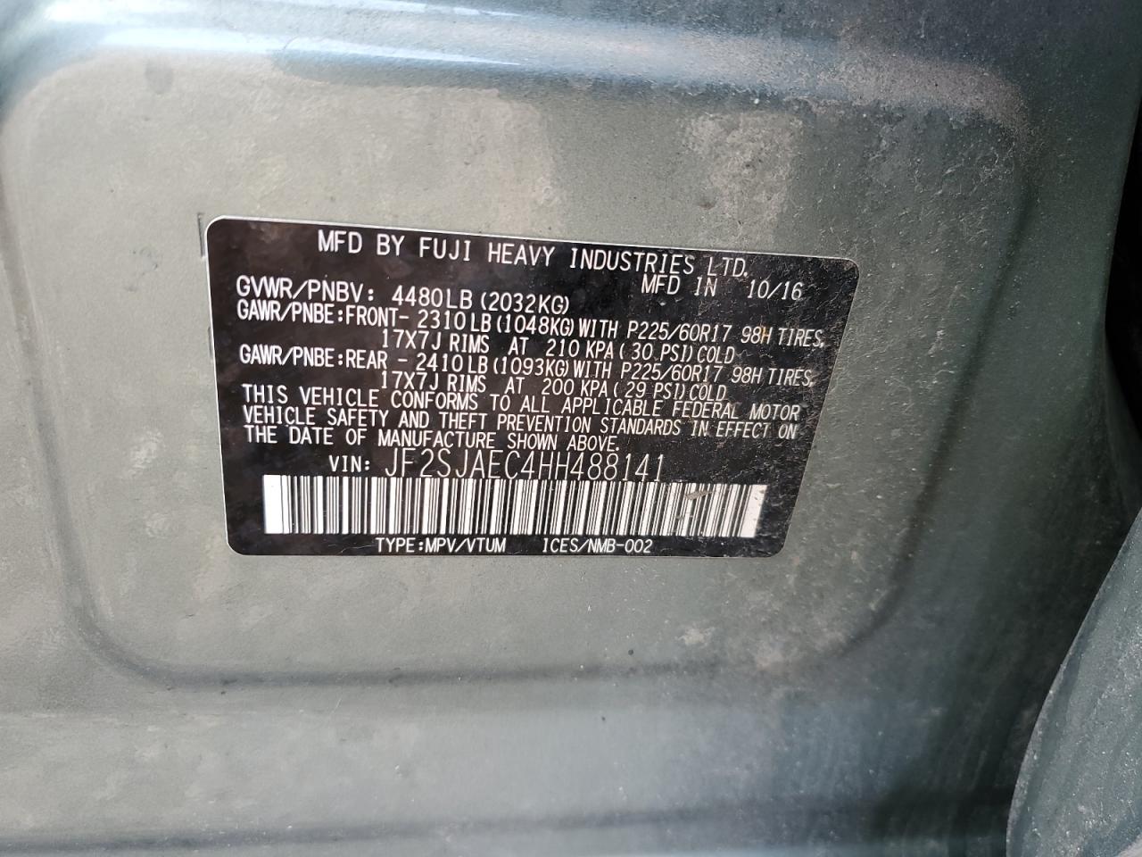 JF2SJAEC4HH488141 2017 Subaru Forester 2.5I Premium