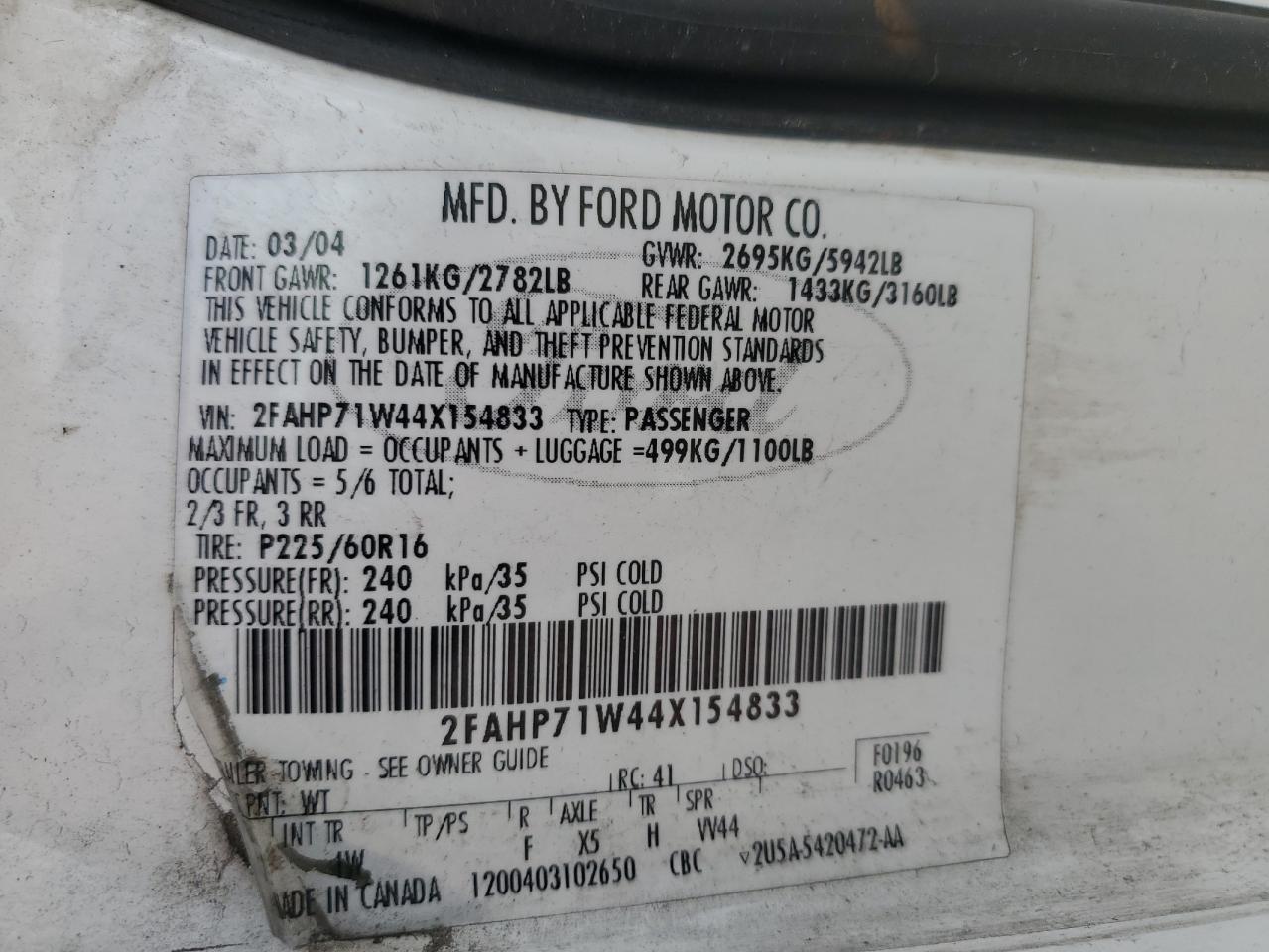 2FAHP71W44X154833 2004 Ford Crown Victoria Police Interceptor