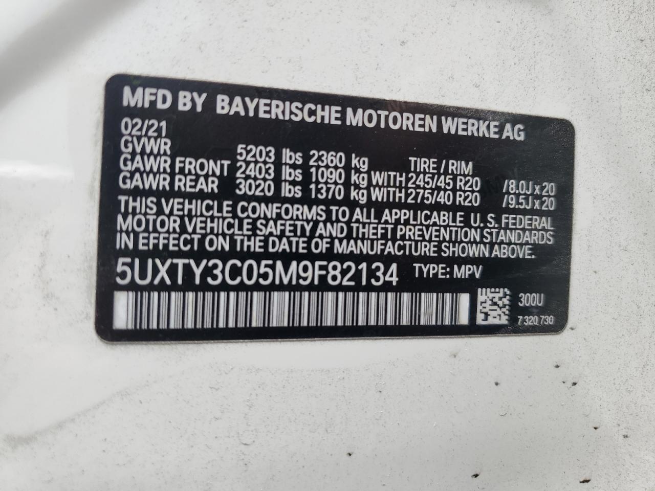 5UXTY3C05M9F82134 2021 BMW X3 Sdrive30I