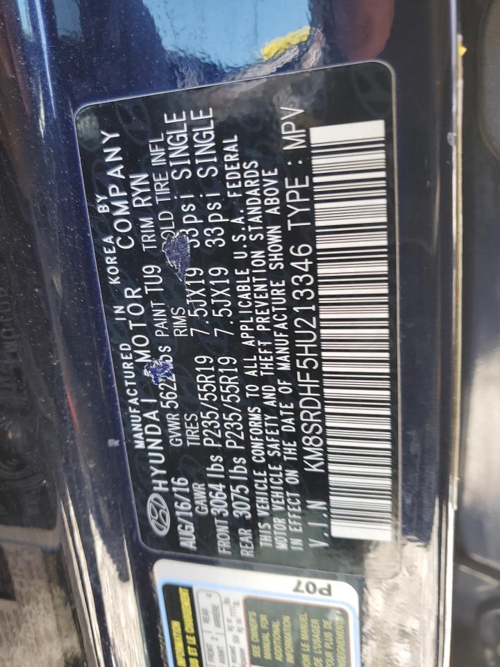 KM8SRDHF5HU213346 2017 Hyundai Santa Fe Se Ultimate