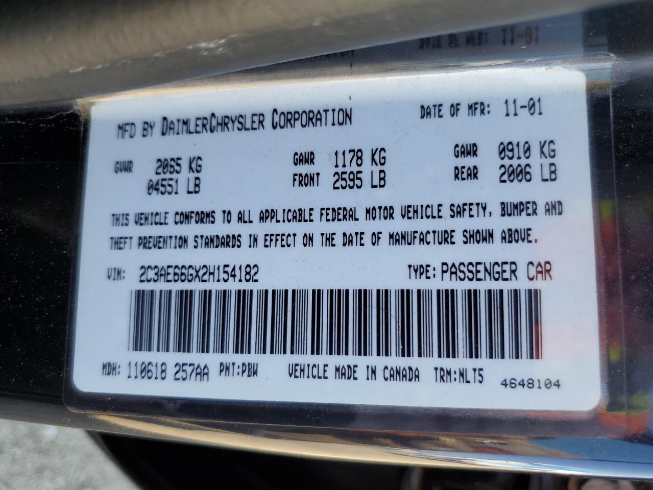 2C3AE66GX2H154182 2002 Chrysler 300M