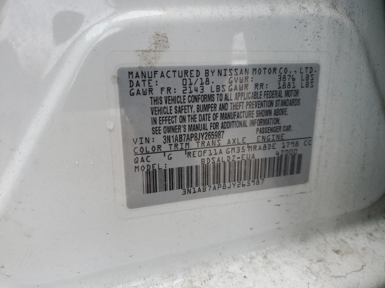 3N1AB7AP8JY265987 NISSAN SENTRA 2018
