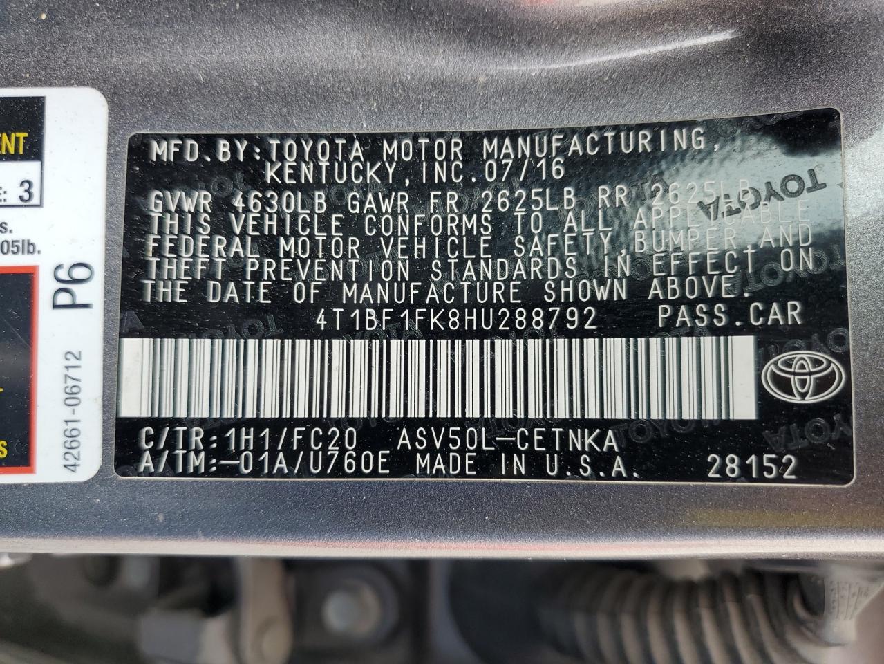 4T1BF1FK8HU288792 2017 Toyota Camry Le