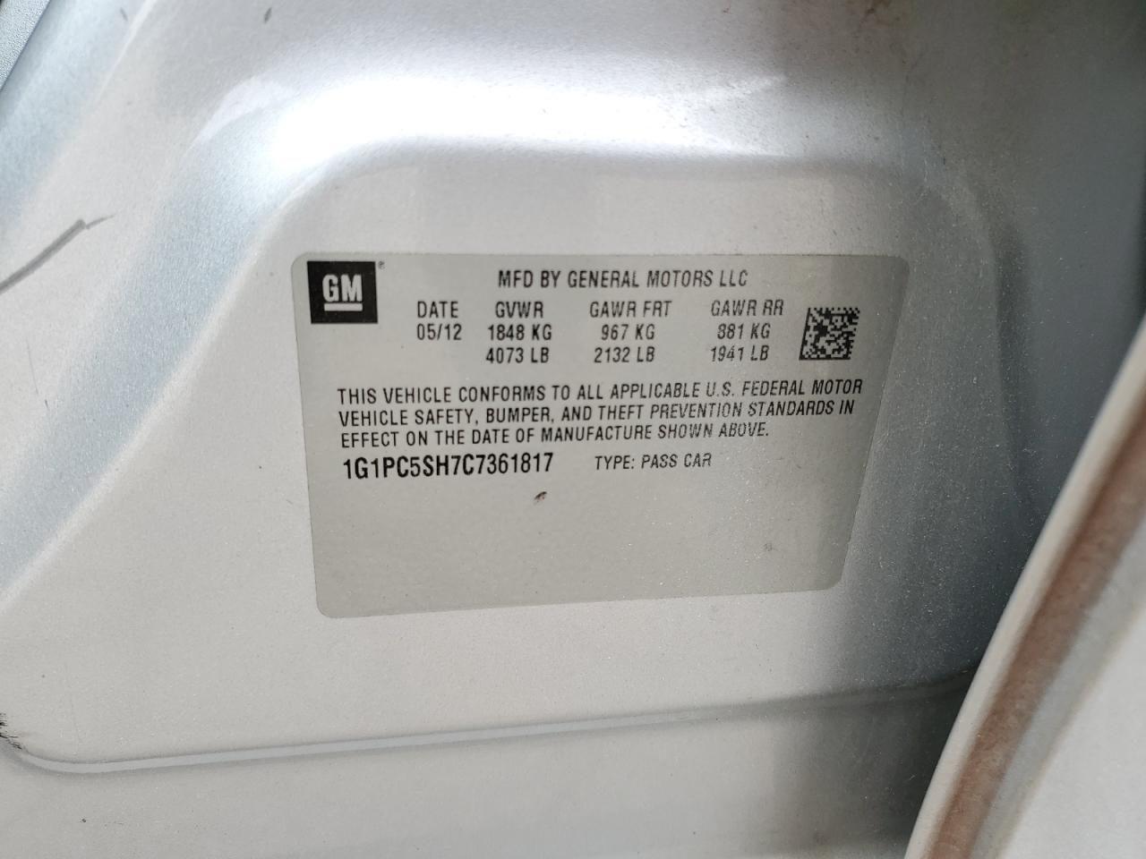 1G1PC5SH7C7361817 2012 Chevrolet Cruze Ls
