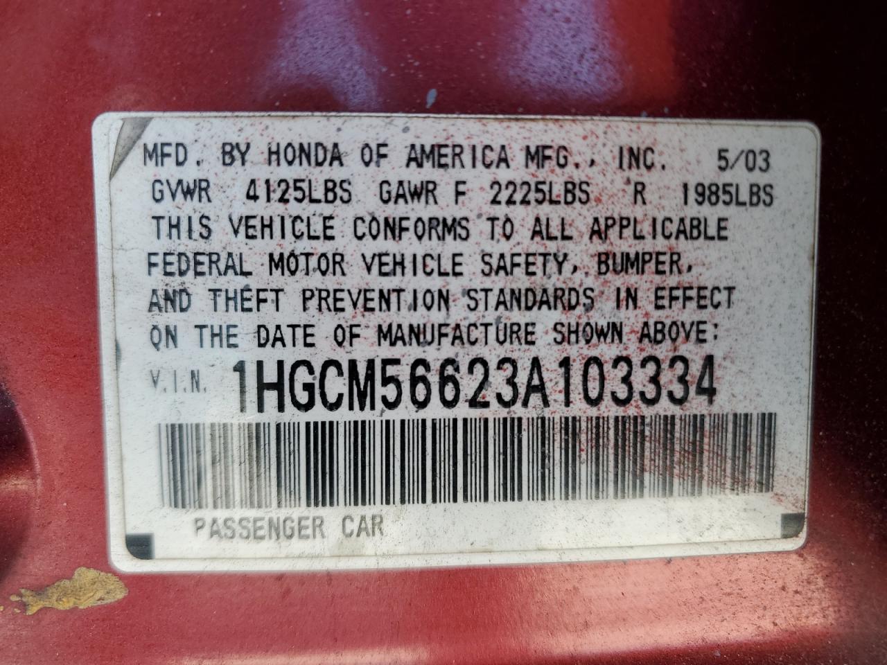 1HGCM56623A103334 2003 Honda Accord Ex