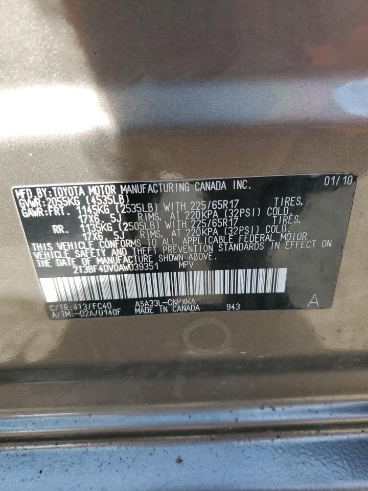 2T3BF4DV0AW039351 2010 Toyota Rav4