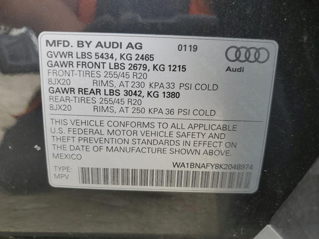 WA1BNAFY8K2048974 2019 Audi Q5 Premium Plus