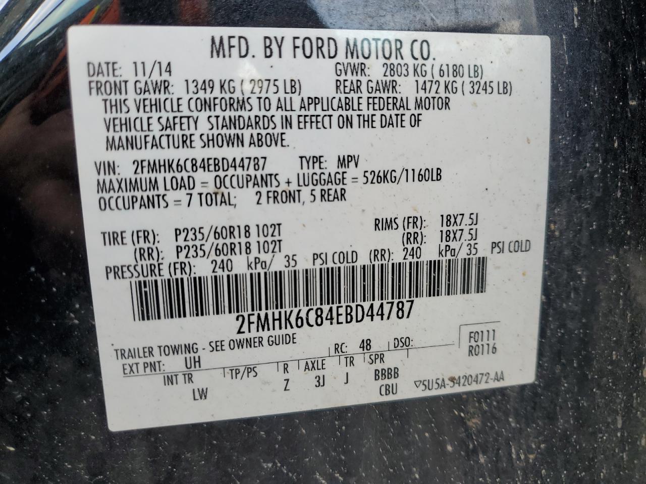 2FMHK6C84EBD44787 2014 Ford Flex Sel