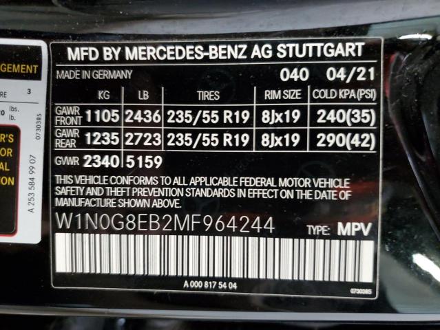 2021 Mercedes-Benz Glc 300 4Matic VIN: W1N0G8EB2MF964244 Lot: 51678544