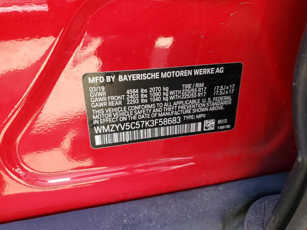 WMZYV5C57K3F58683 MINI COOPER 2019