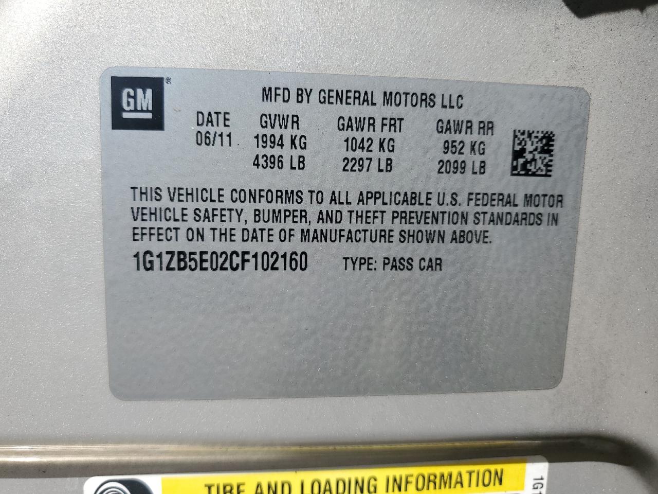 1G1ZB5E02CF102160 2012 Chevrolet Malibu Ls