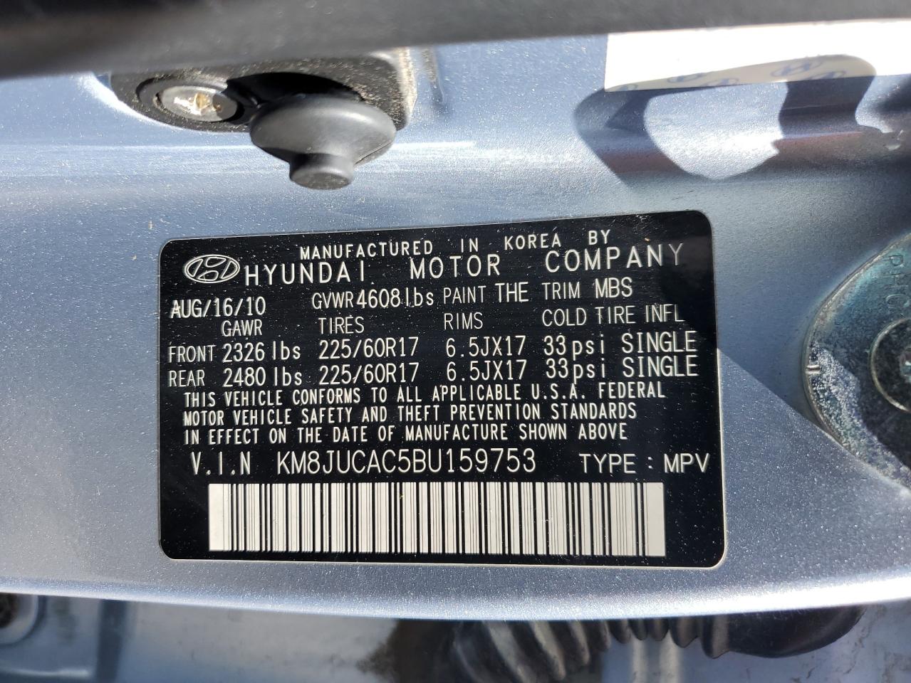 KM8JUCAC5BU159753 2011 Hyundai Tucson Gls