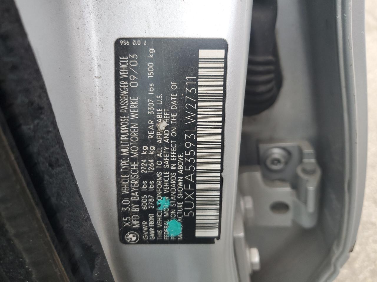 5UXFA53593LW27311 2003 BMW X5 3.0I