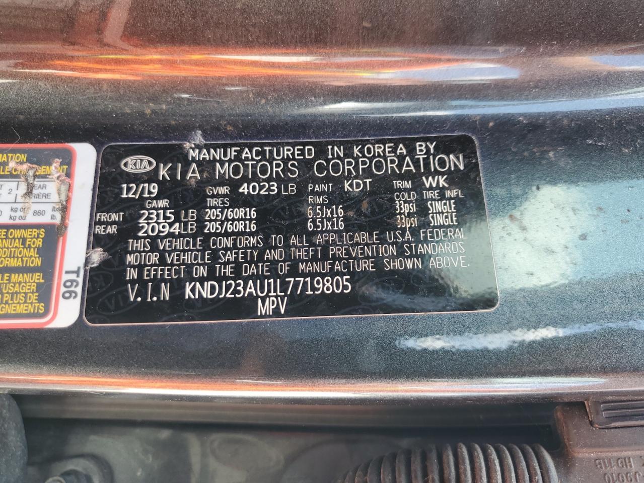 KNDJ23AU1L7719805 2020 Kia Soul Lx