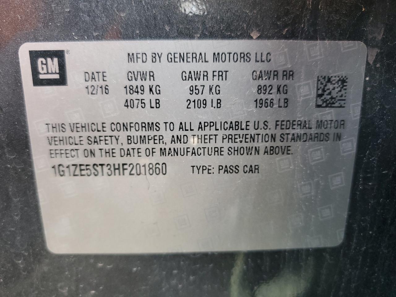 1G1ZE5ST3HF201860 CHEVROLET MALIBU 2017