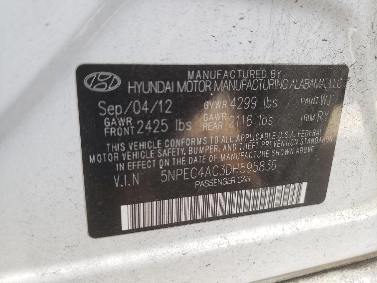 5NPEC4AC3DH595836 2013 Hyundai Sonata Se