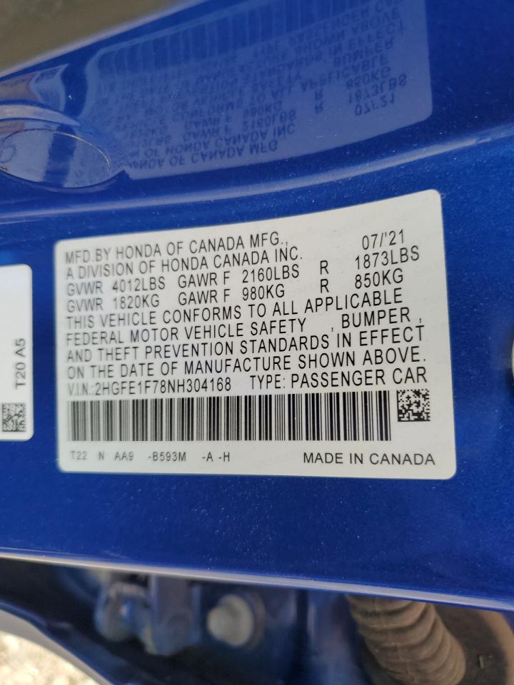 2HGFE1F78NH304168 HONDA CIVIC 2022