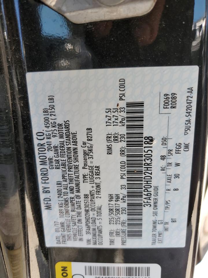 3FA6P0HD2HR305188 FORD FUSION 2017