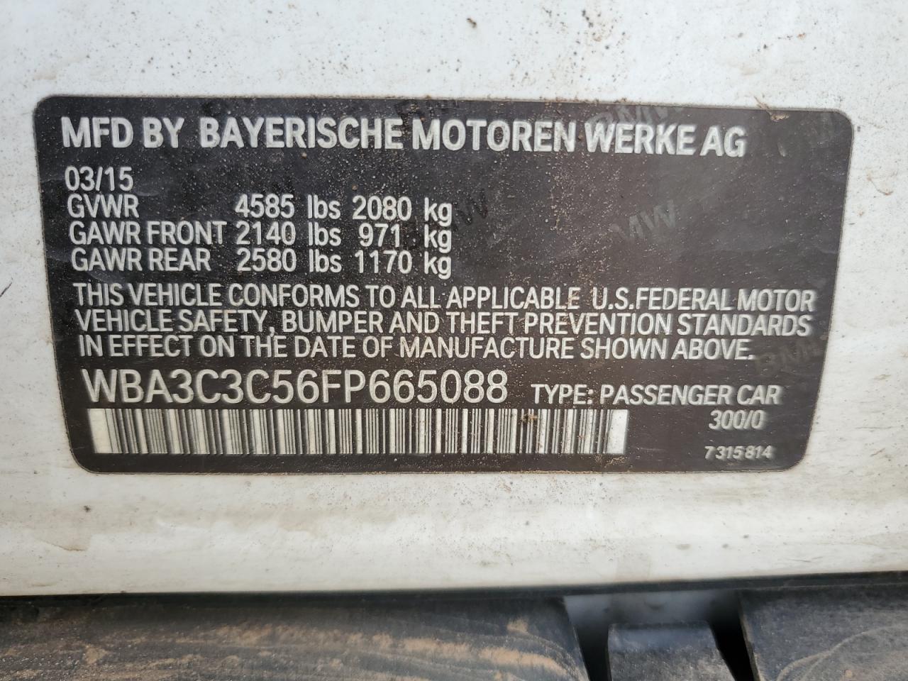 WBA3C3C56FP665088 2015 BMW 320 I xDrive