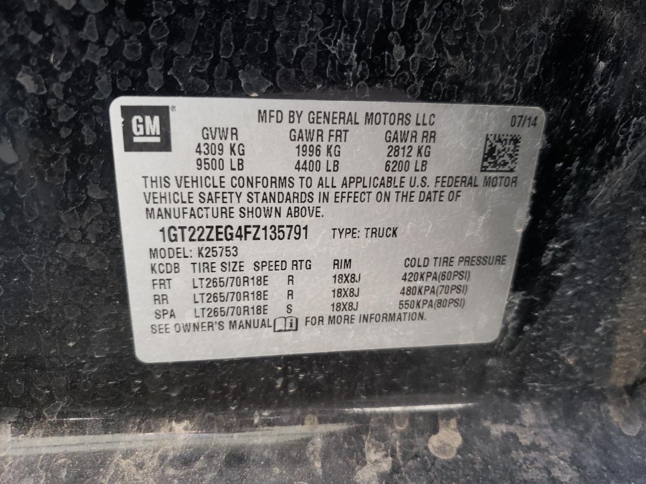 1GT22ZEG4FZ135791 2015 GMC Sierra K2500 Slt