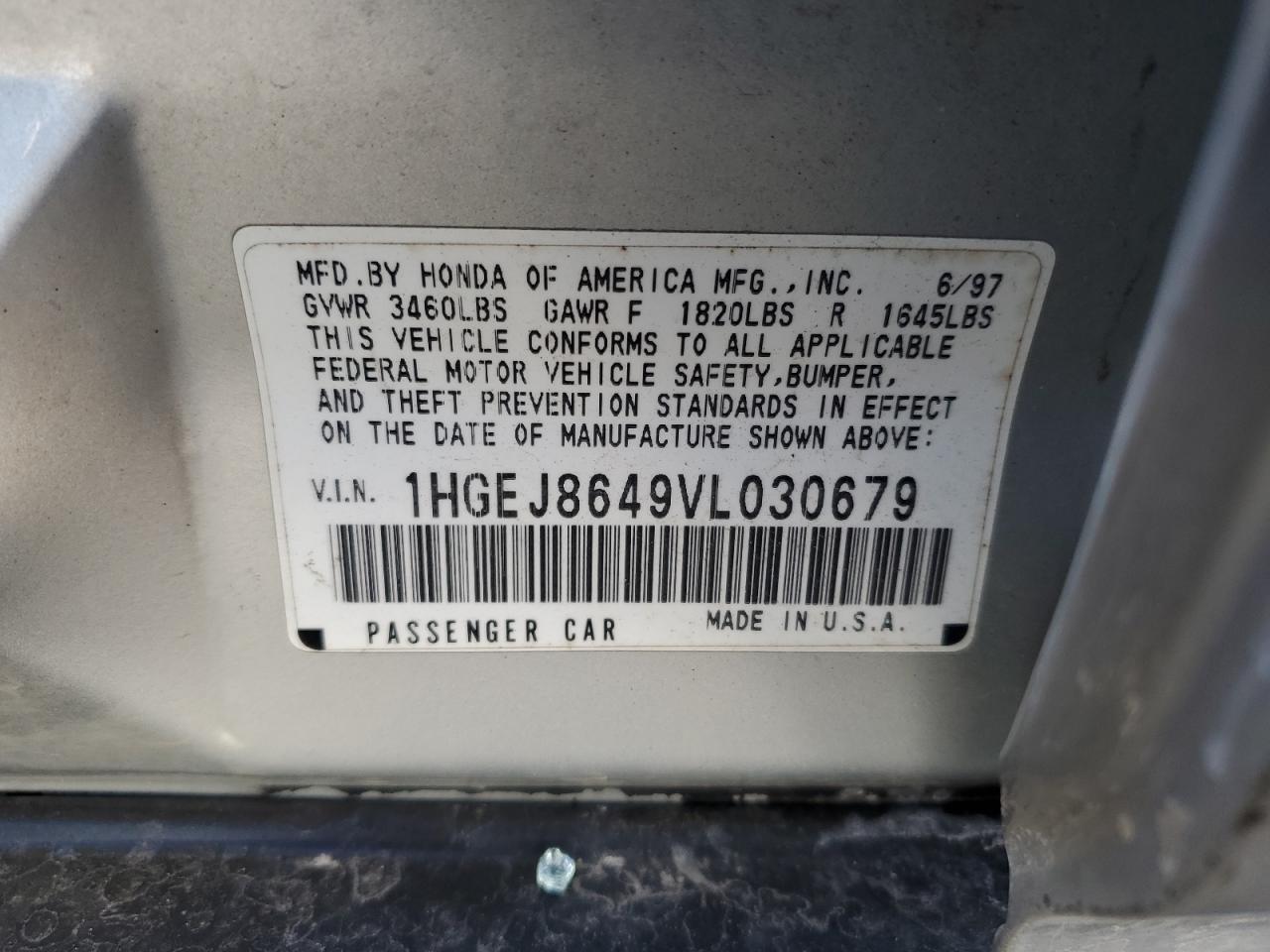 1HGEJ8649VL030679 1997 Honda Civic Ex