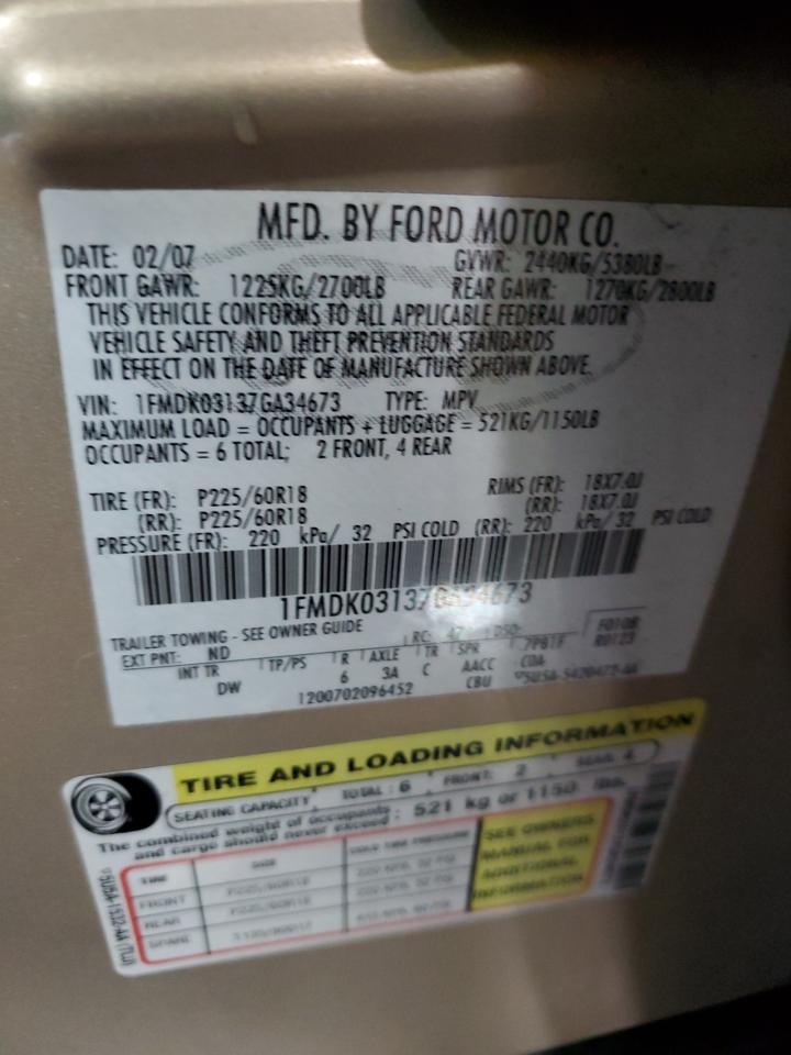 1FMDK03137GA34673 2007 Ford Freestyle Limited