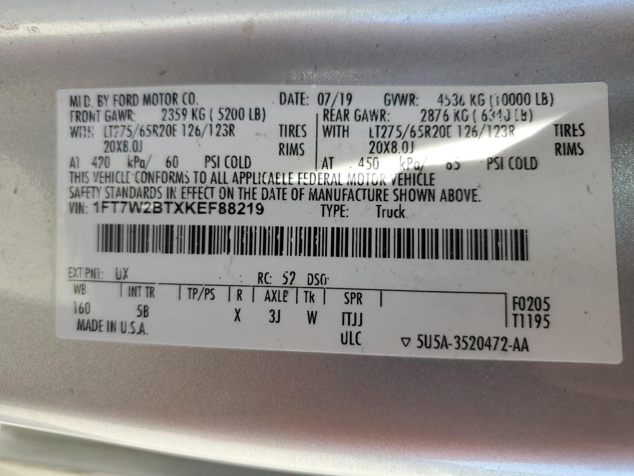 1FT7W2BTXKEF88219 2019 Ford F250 Super Duty