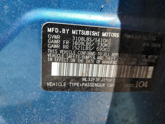 2017 Mitsubishi Mirage G4 Es VIN: ML32F3FJ1HHF10319 Lot: 51874304