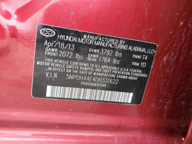 2013 Hyundai Elantra Gls VIN: 5NPDH4AE4DH331622 Lot: 49487494