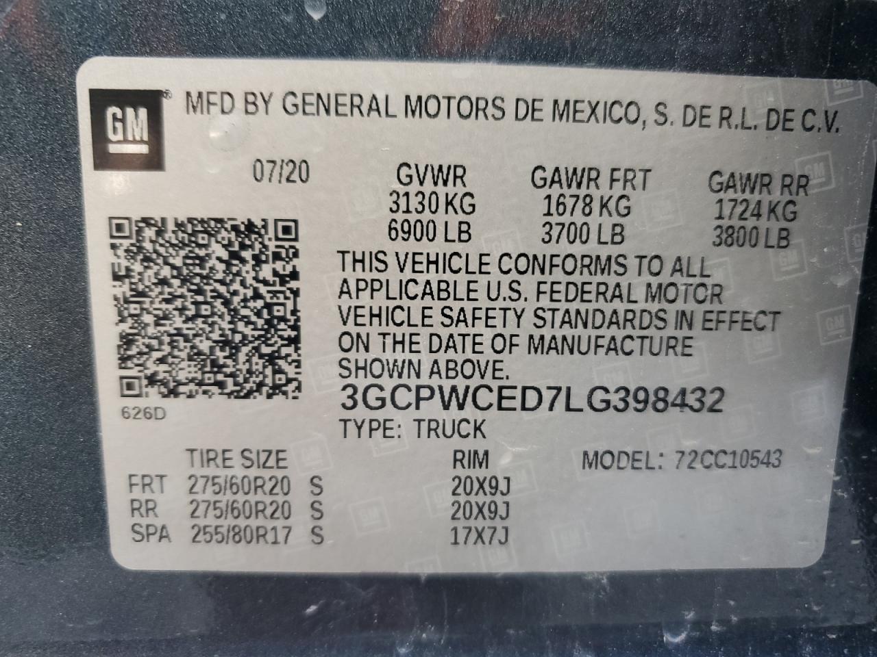 3GCPWCED7LG398432 2020 Chevrolet Silverado C1500 Lt