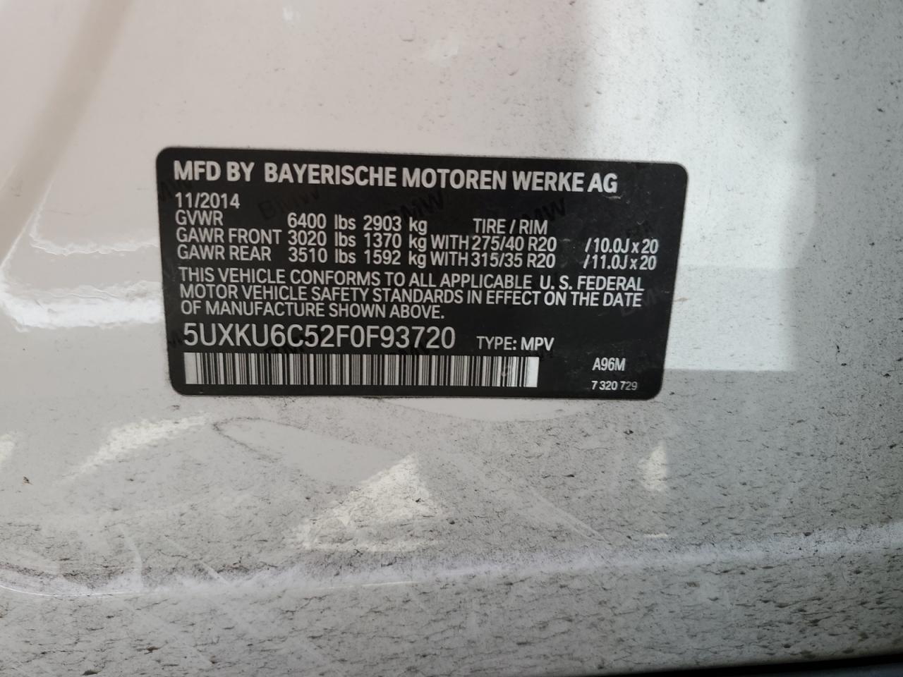 5UXKU6C52F0F93720 2015 BMW X6 xDrive50I