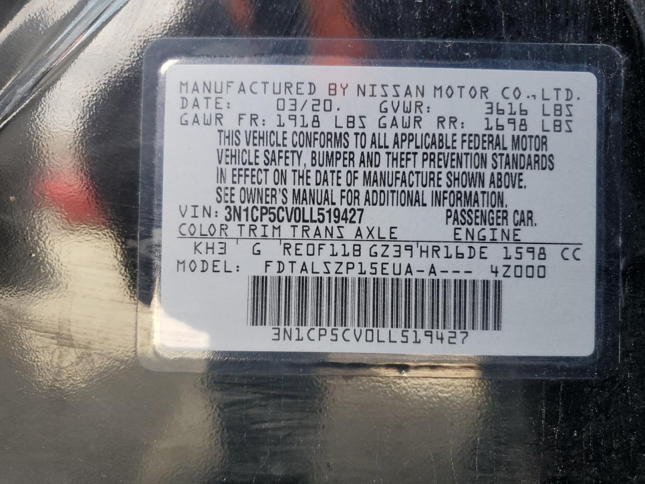 3N1CP5CV0LL519427 NISSAN KICKS 2020