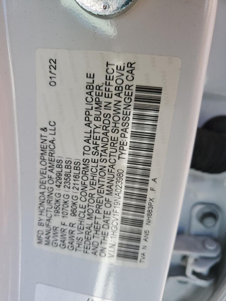 1HGCV1F19NA023980 2022 Honda Accord Lx