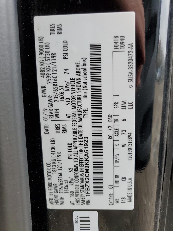 1FBZX2CM9KKA61923 FORD TRANSIT 2019