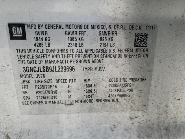 2018 Chevrolet Trax 1Lt VIN: 3GNCJLSB9JL239696 Lot: 52221864