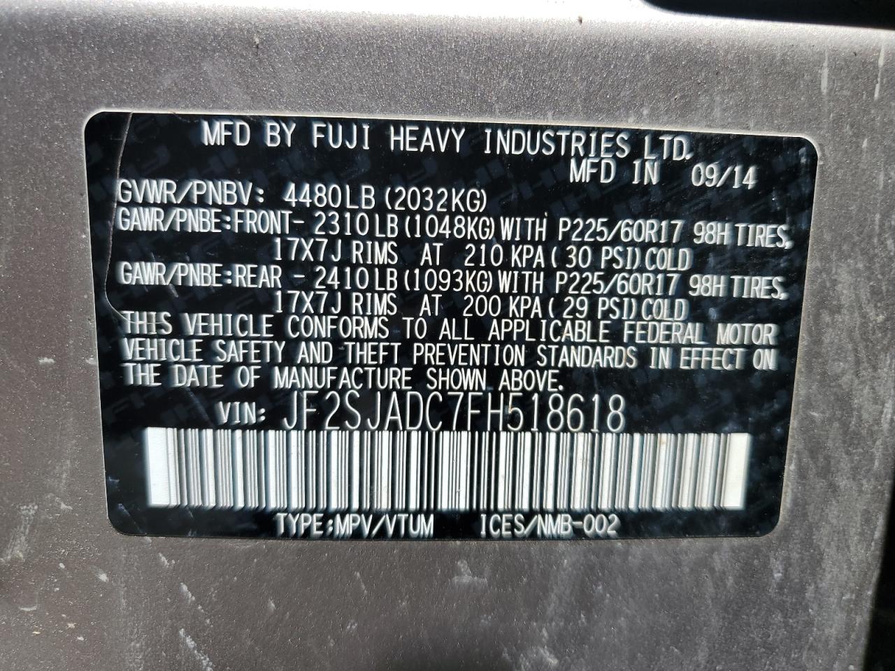 JF2SJADC7FH518618 2015 Subaru Forester 2.5I Premium