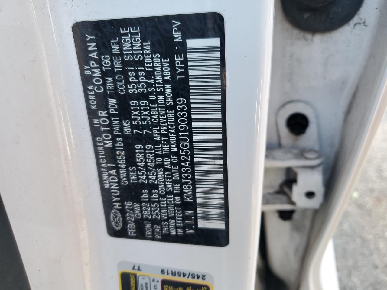 KM8J33A25GU190339 2016 Hyundai Tucson Limited