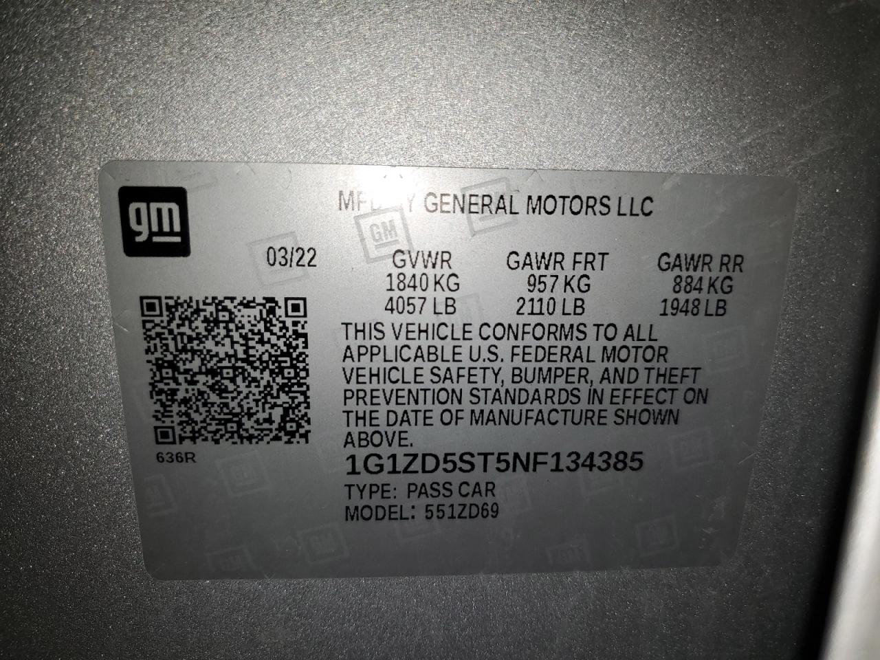 1G1ZD5ST5NF134385 CHEVROLET MALIBU 2022