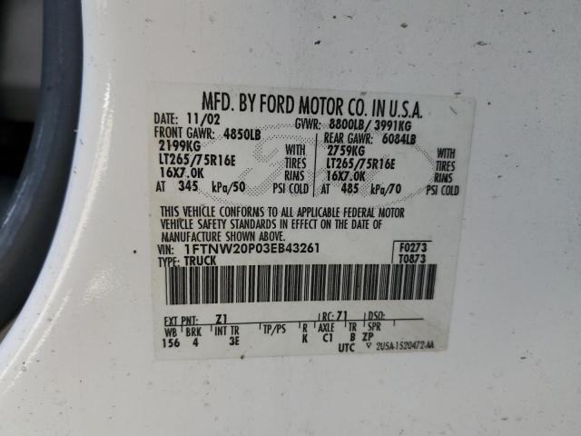 1FTNW20P03EB43261 2003 Ford F250 Super Duty