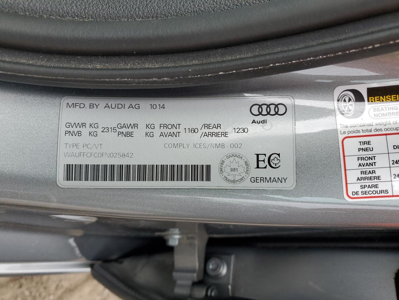 WAUFFCFC0FN025842 2015 Audi A6 Premium