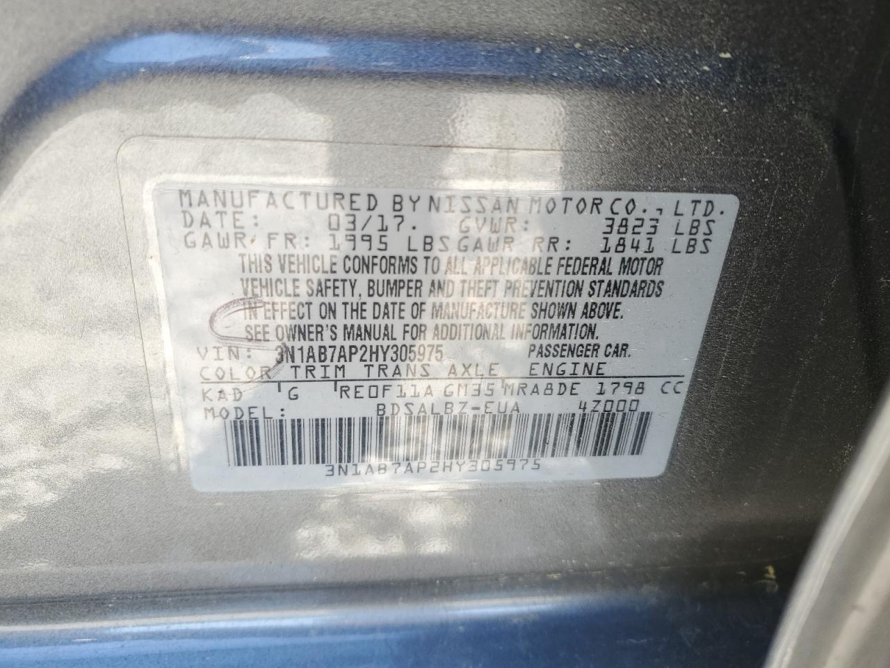 3N1AB7AP2HY305975 2017 Nissan Sentra S