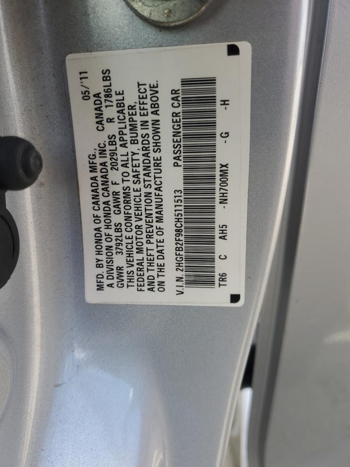 2HGFB2F98CH511513 2012 Honda Civic Exl