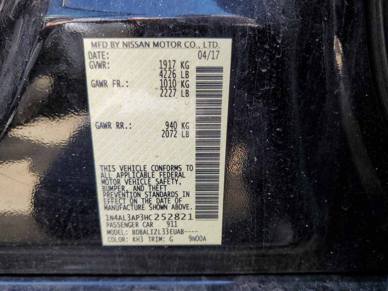 1N4AL3AP3HC252821 NISSAN ALTIMA 2017